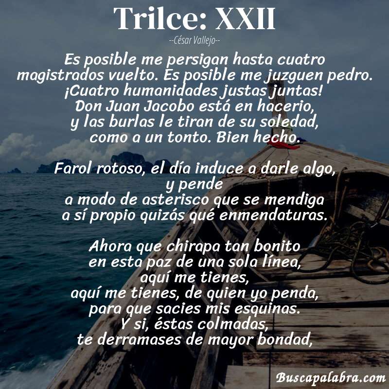 Poema Trilce: XXII de César Vallejo con fondo de barca