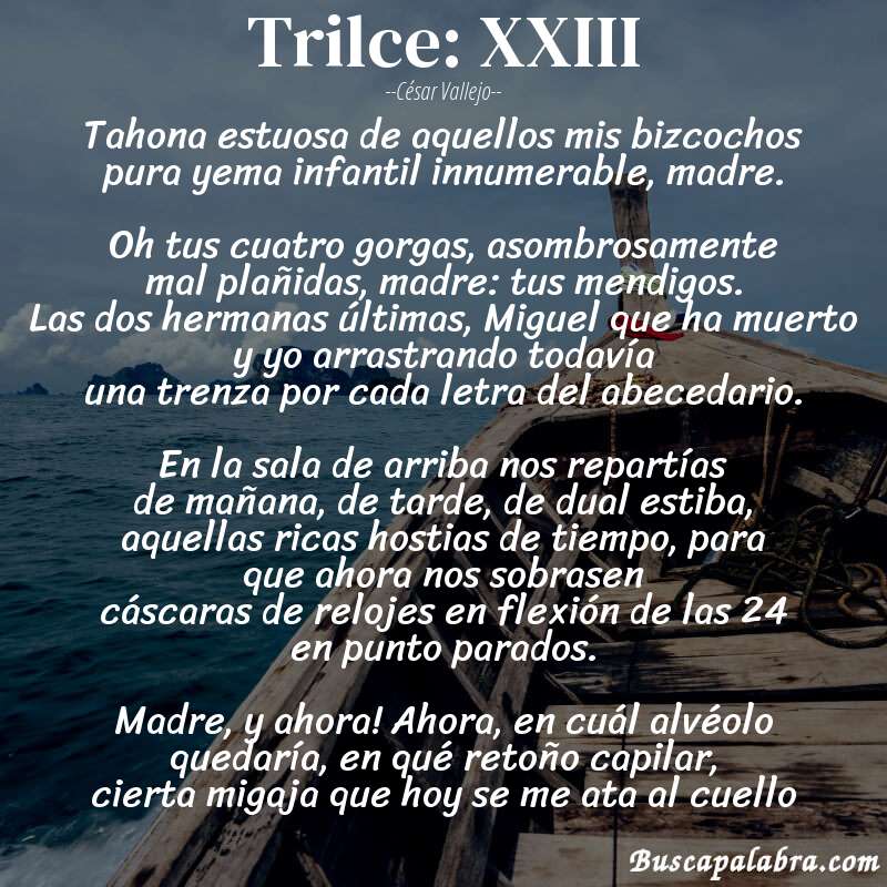 Poema Trilce: XXIII de César Vallejo con fondo de barca
