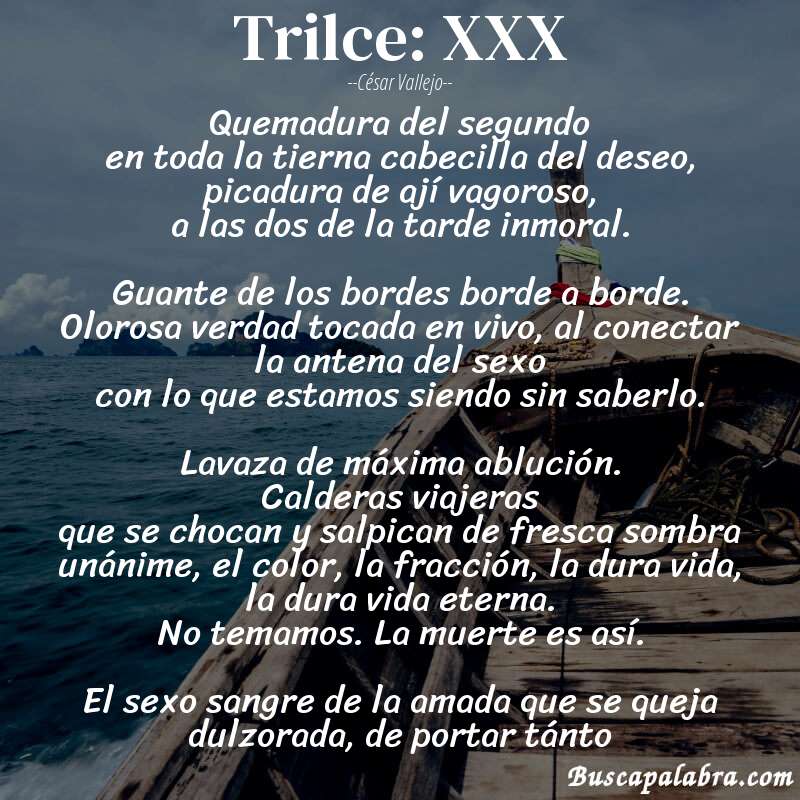 Poema Trilce: XXX de César Vallejo con fondo de barca