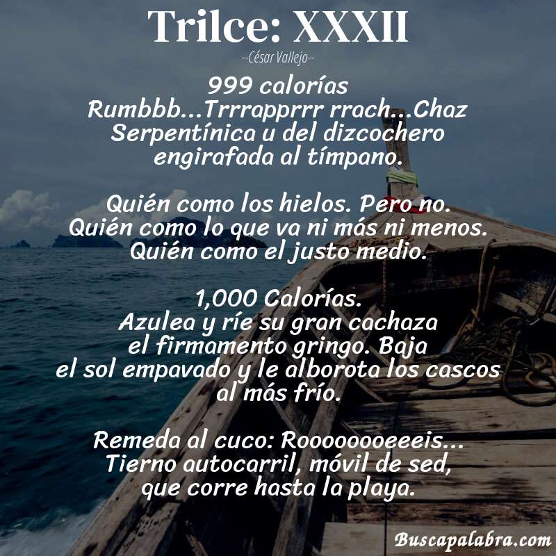 Poema Trilce: XXXII de César Vallejo con fondo de barca