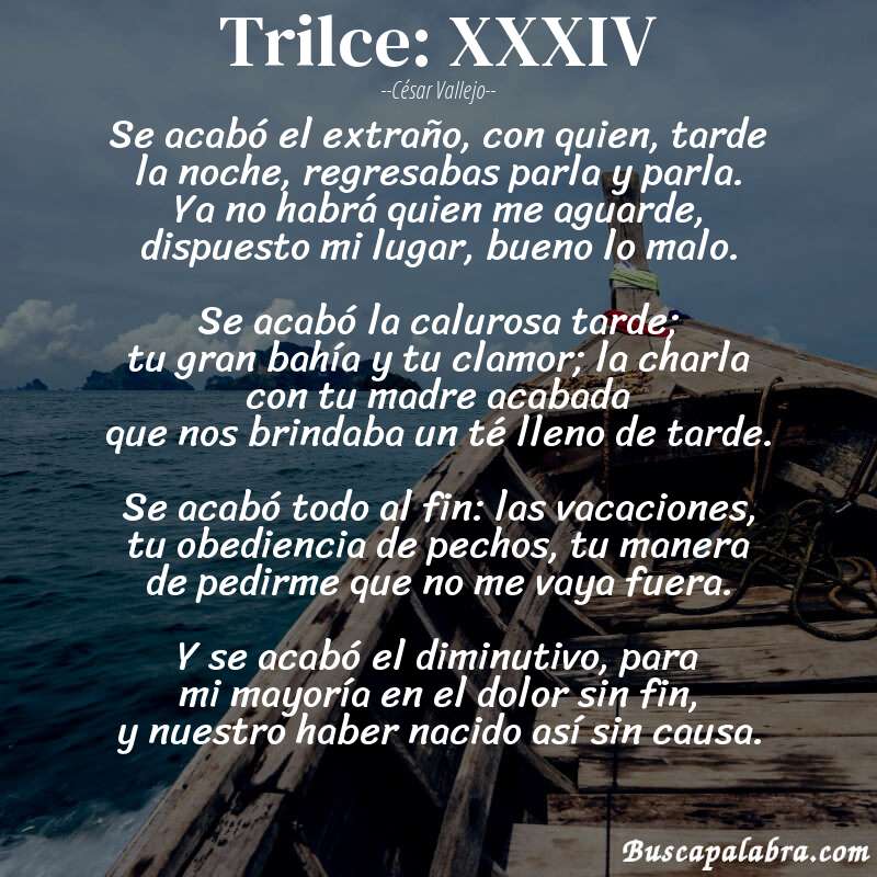 Poema Trilce: XXXIV de César Vallejo con fondo de barca