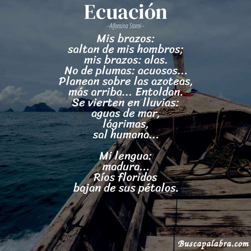 Poema Ecuación de Alfonsina Storni con fondo de barca