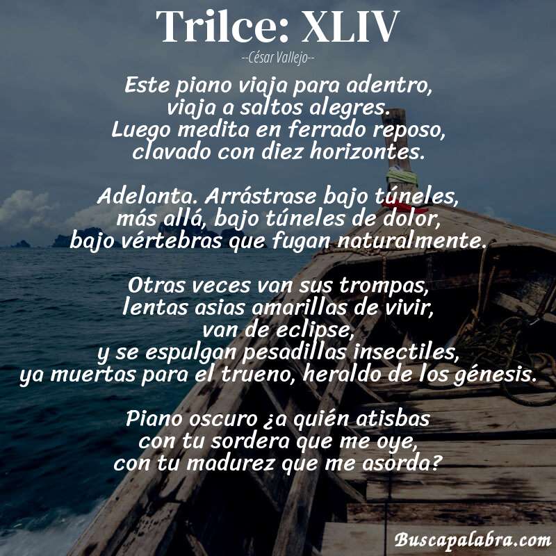 Poema Trilce: XLIV de César Vallejo con fondo de barca