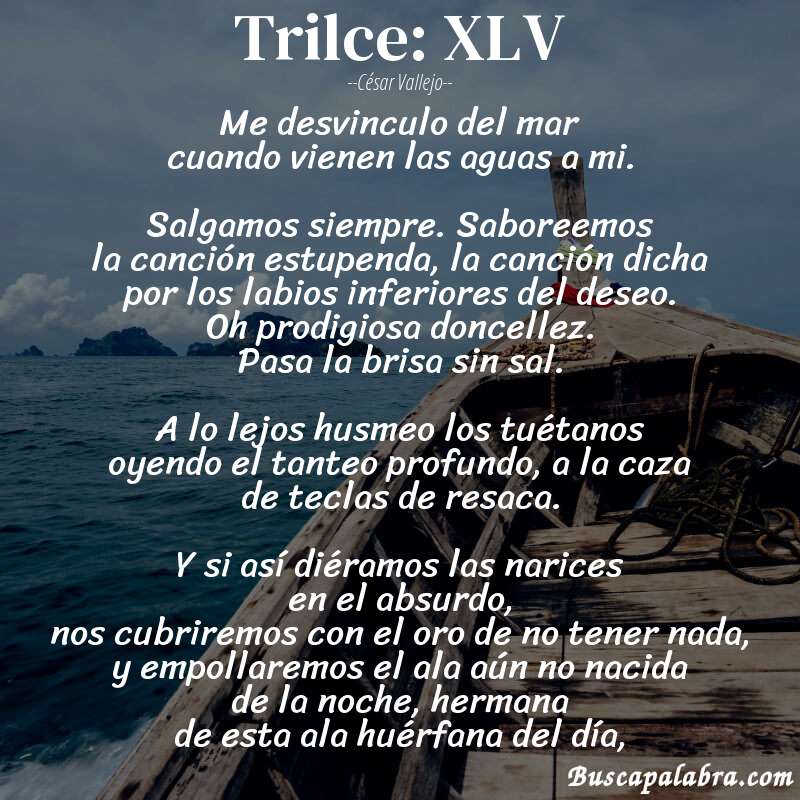 Poema Trilce: XLV de César Vallejo con fondo de barca
