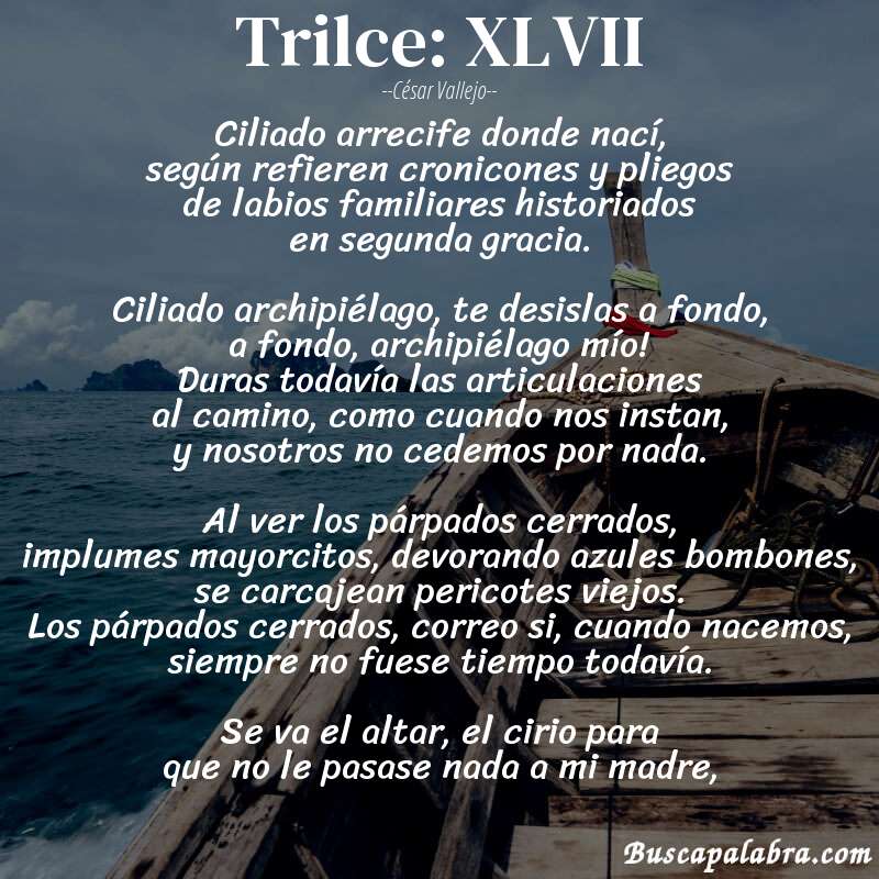 Poema Trilce: XLVII de César Vallejo con fondo de barca