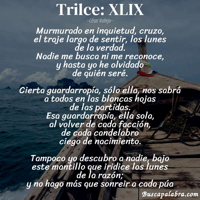 Poema Trilce: XLIX de César Vallejo con fondo de barca