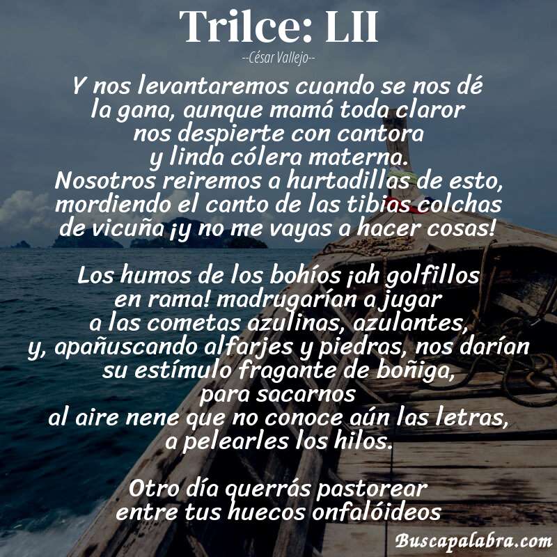 Poema Trilce: LII de César Vallejo con fondo de barca