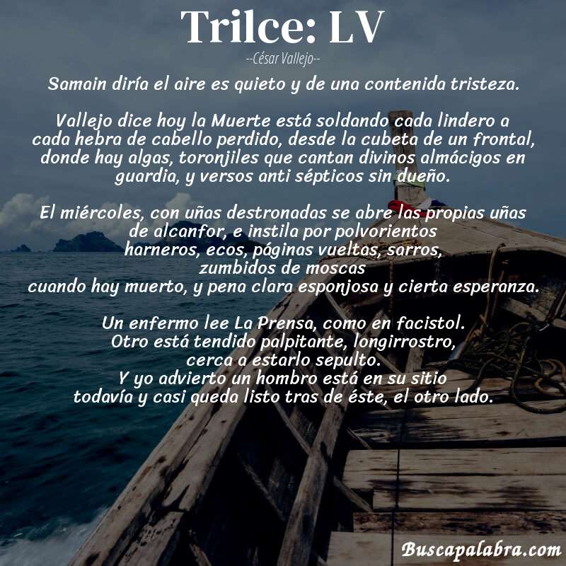 Poema Trilce: LV de César Vallejo con fondo de barca