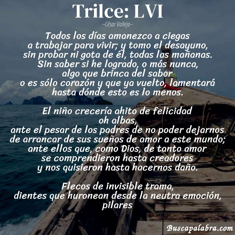 Poema Trilce: LVI de César Vallejo con fondo de barca