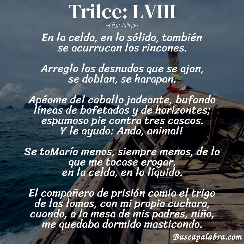 Poema Trilce: LVIII de César Vallejo con fondo de barca