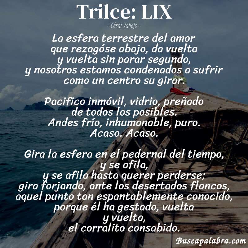 Poema Trilce: LIX de César Vallejo con fondo de barca