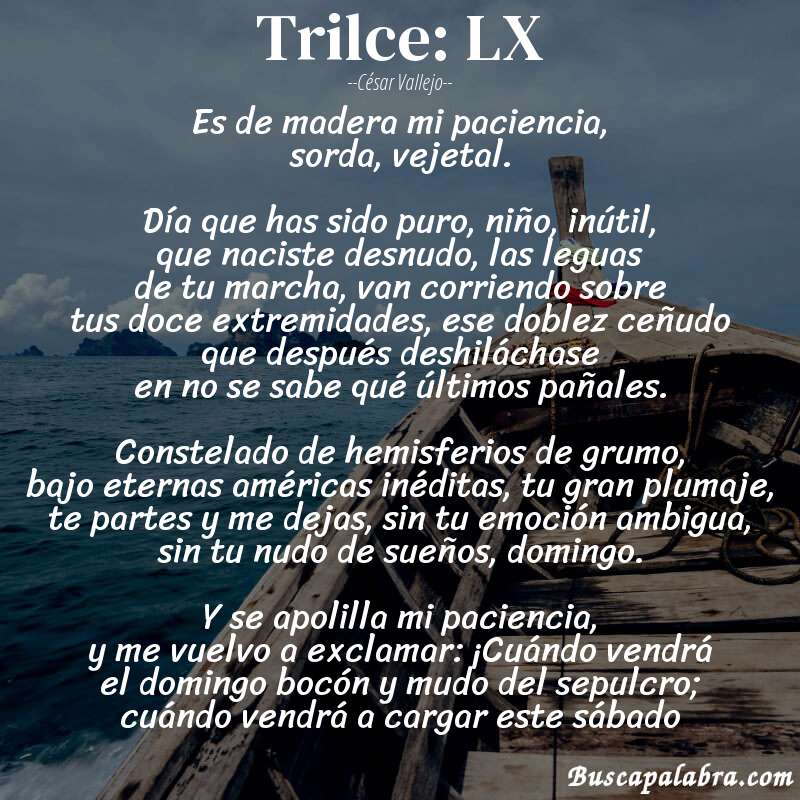 Poema Trilce: LX de César Vallejo con fondo de barca