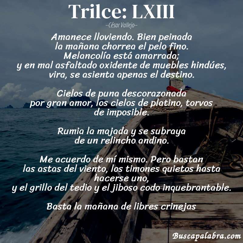 Poema Trilce: LXIII de César Vallejo con fondo de barca