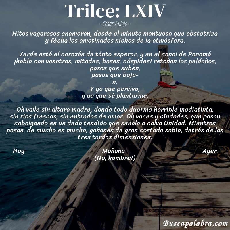 Poema Trilce: LXIV de César Vallejo con fondo de barca