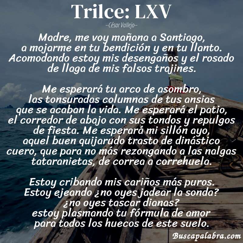 Poema Trilce: LXV de César Vallejo con fondo de barca