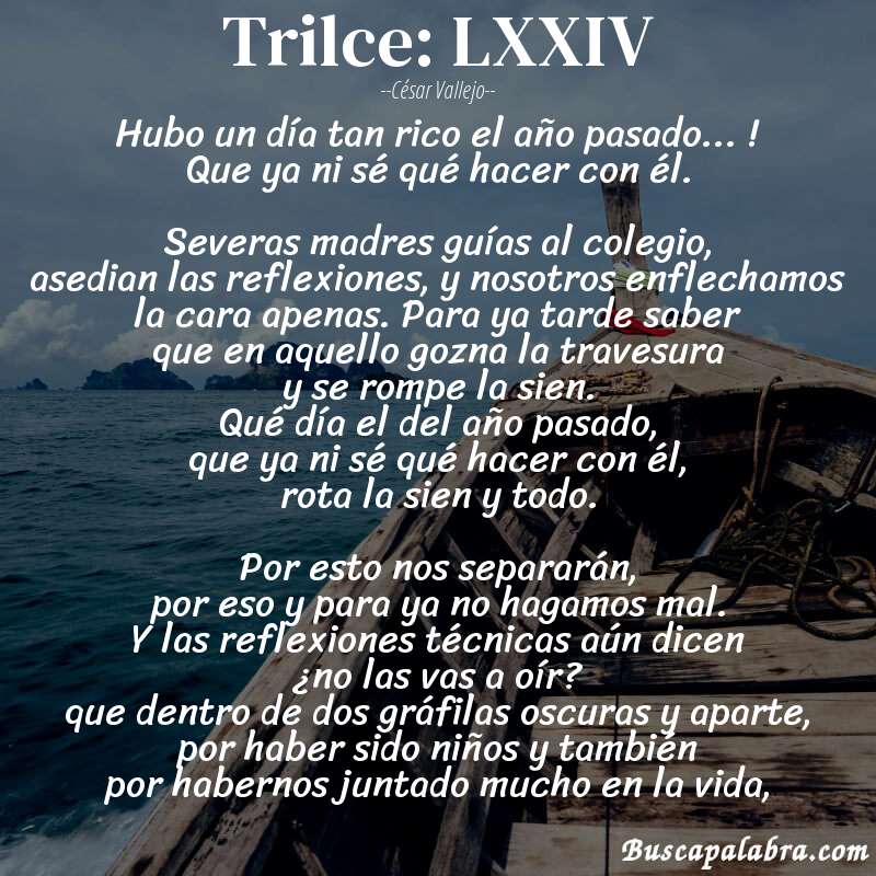 Poema Trilce: LXXIV de César Vallejo con fondo de barca