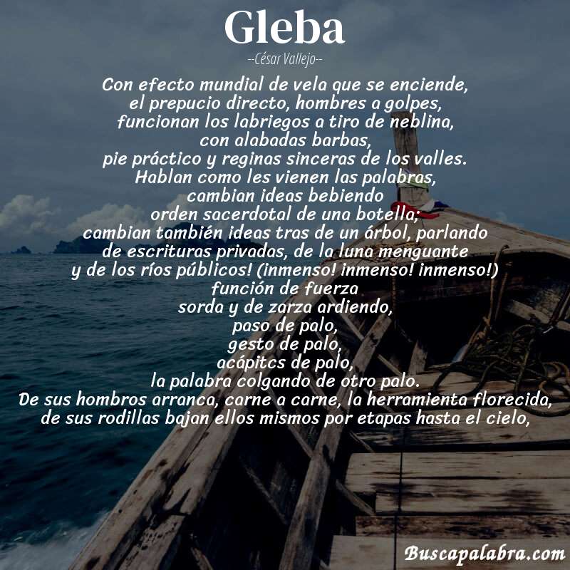 Poema gleba de César Vallejo con fondo de barca