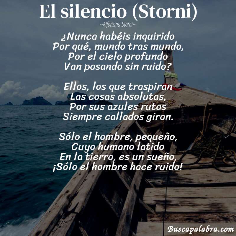 Poema El silencio (Storni) de Alfonsina Storni con fondo de barca