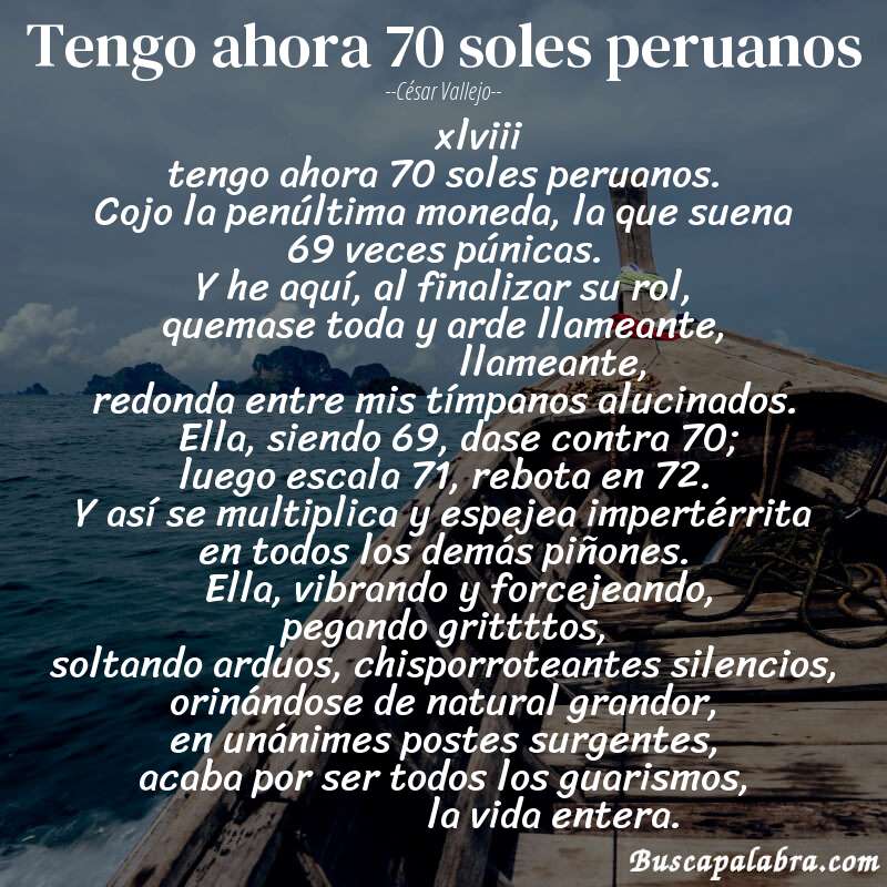 Poema tengo ahora 70 soles peruanos de César Vallejo con fondo de barca