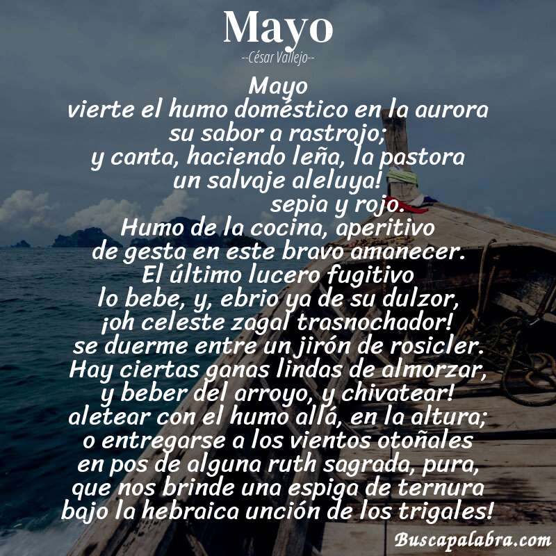 Poema mayo de César Vallejo con fondo de barca