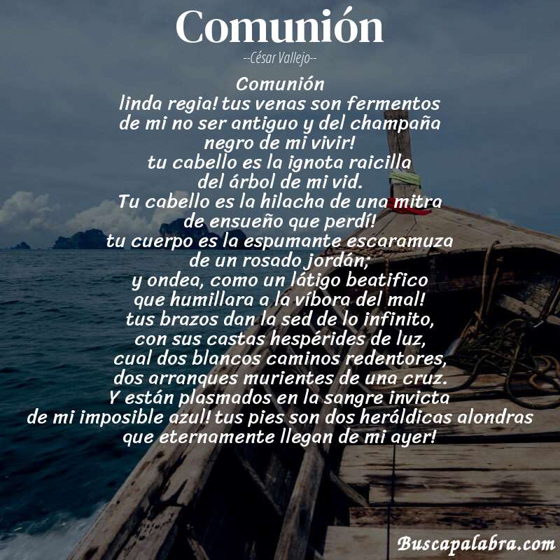 Poema comunión de César Vallejo con fondo de barca