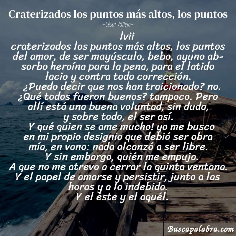 Poema craterizados los puntos más altos, los puntos de César Vallejo con fondo de barca