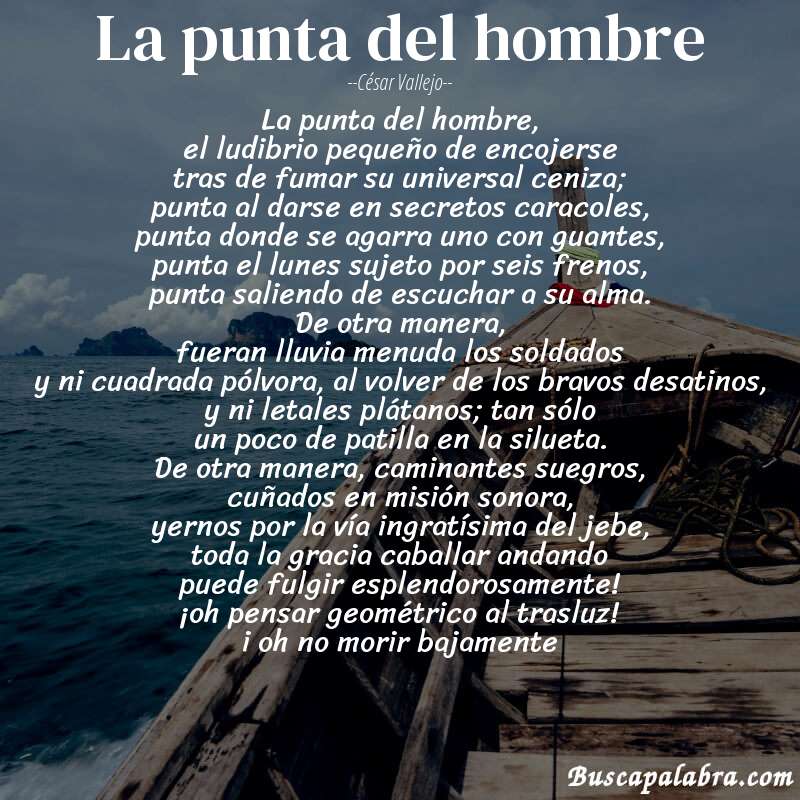 Poema la punta del hombre de César Vallejo con fondo de barca