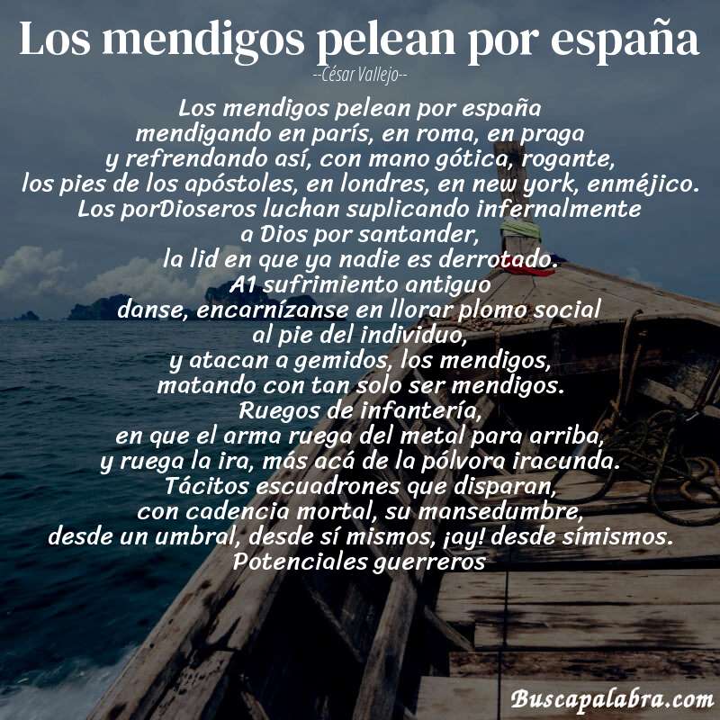 Poema los mendigos pelean por españa de César Vallejo con fondo de barca