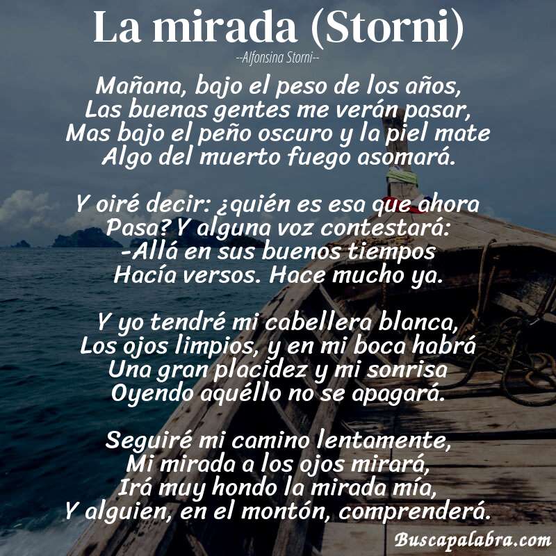 Poema La mirada (Storni) de Alfonsina Storni con fondo de barca