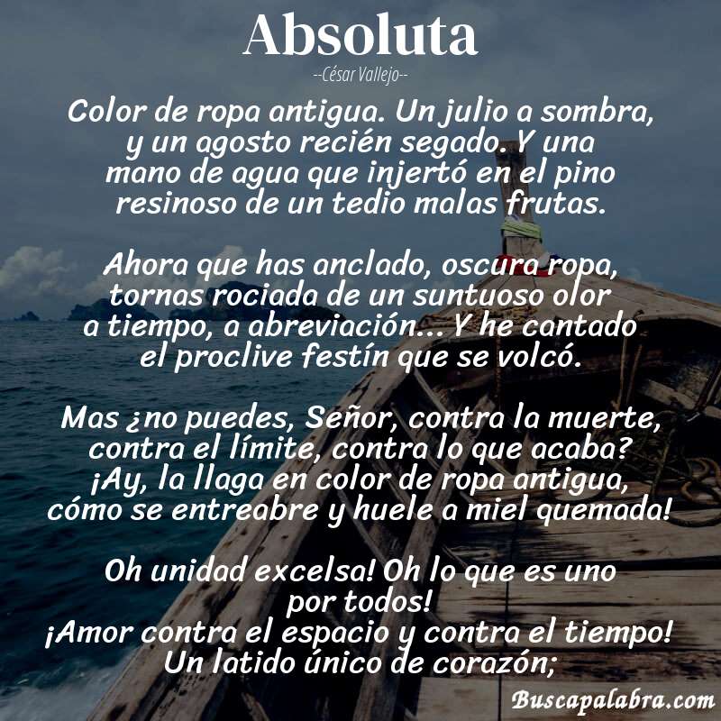 Poema Absoluta de César Vallejo con fondo de barca