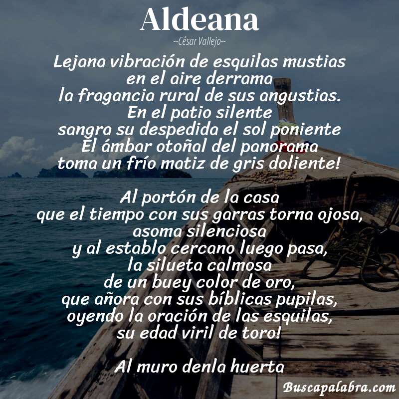 Poema Aldeana de César Vallejo con fondo de barca