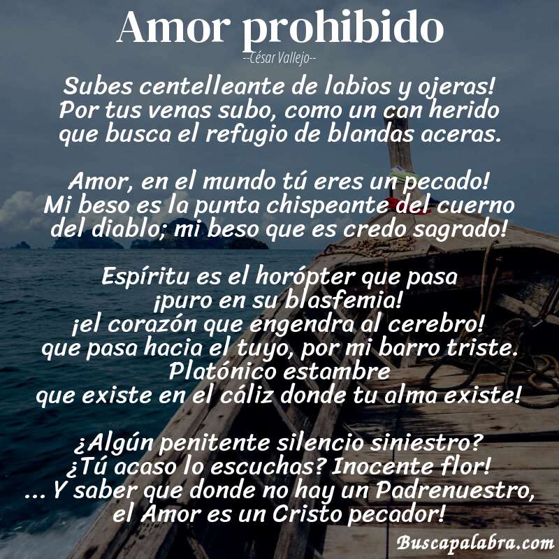 Poema Amor prohibido de César Vallejo con fondo de barca