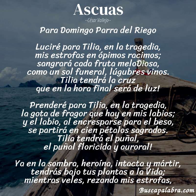 Poema Ascuas de César Vallejo con fondo de barca