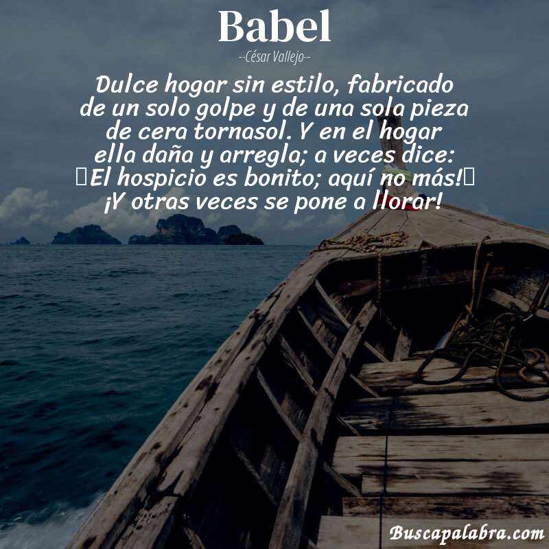 Poema Babel de César Vallejo con fondo de barca