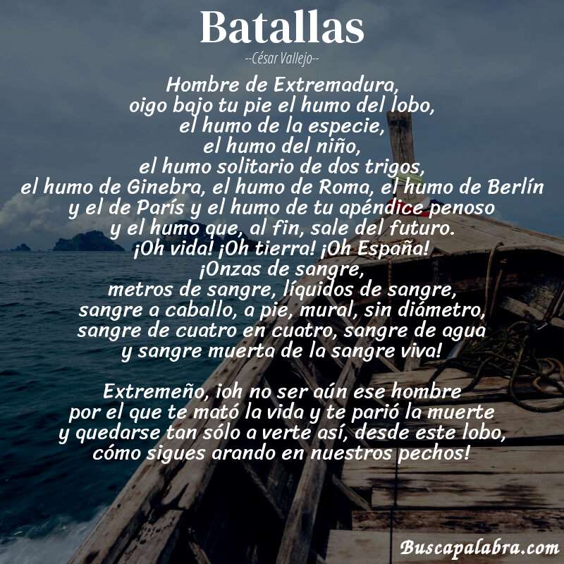 Poema Batallas de César Vallejo con fondo de barca