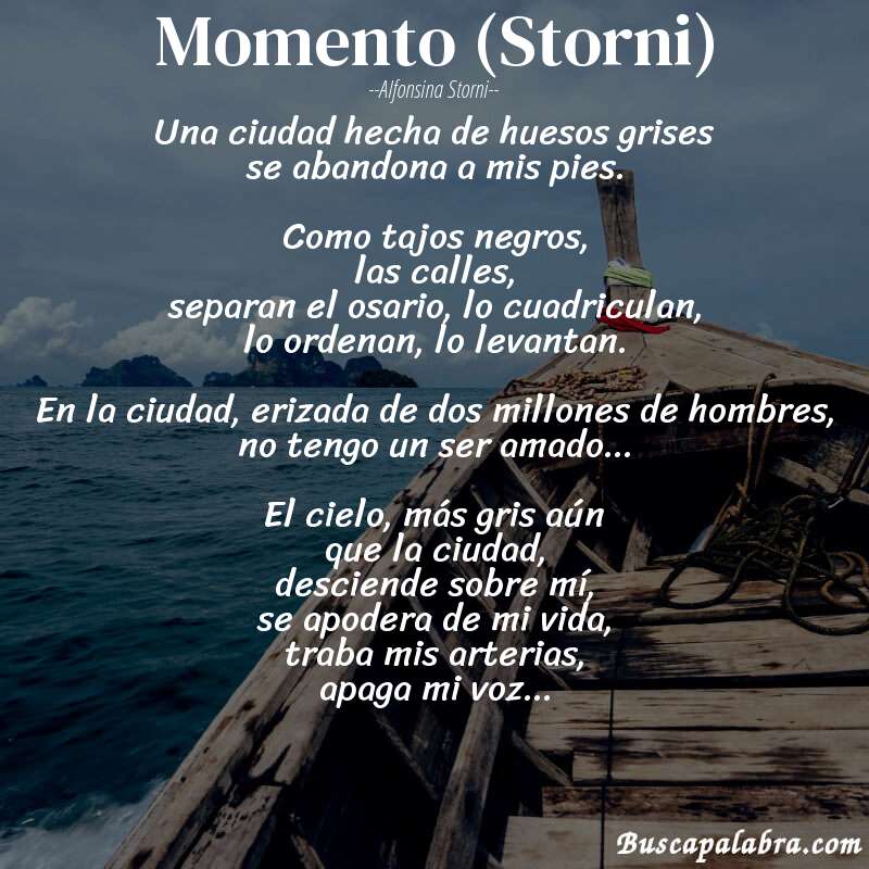 Poema Momento (Storni) de Alfonsina Storni con fondo de barca