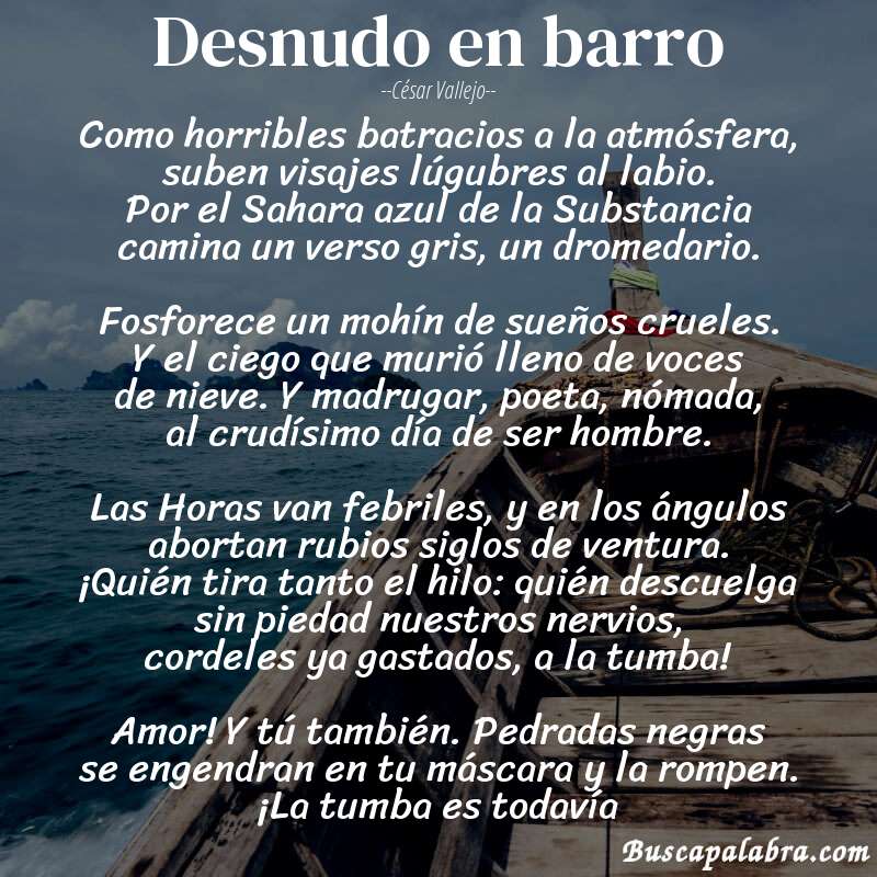 Poema Desnudo en barro de César Vallejo con fondo de barca