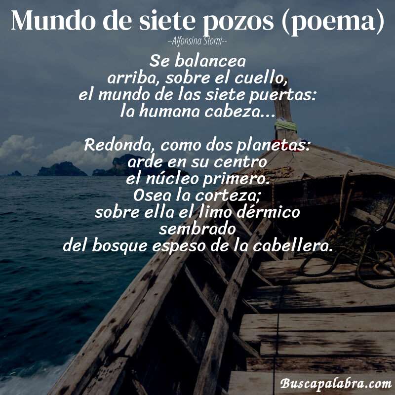 Poema Mundo de siete pozos (poema) de Alfonsina Storni con fondo de barca