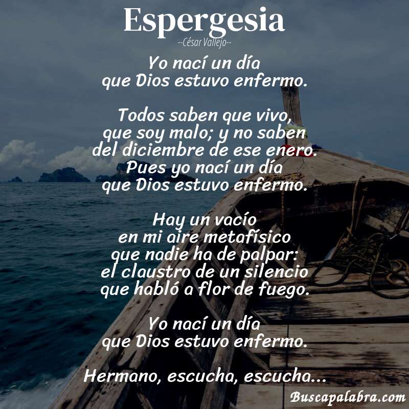 Poema Espergesia de César Vallejo con fondo de barca