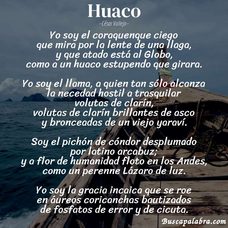 Poema Huaco de César Vallejo con fondo de barca