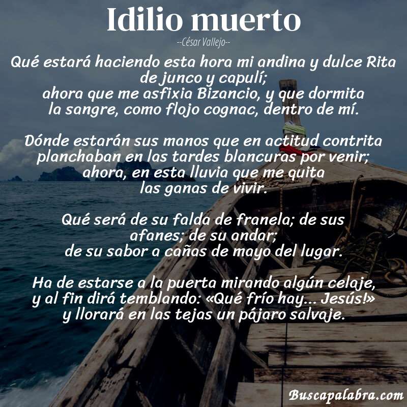 Poema Idilio muerto de César Vallejo con fondo de barca
