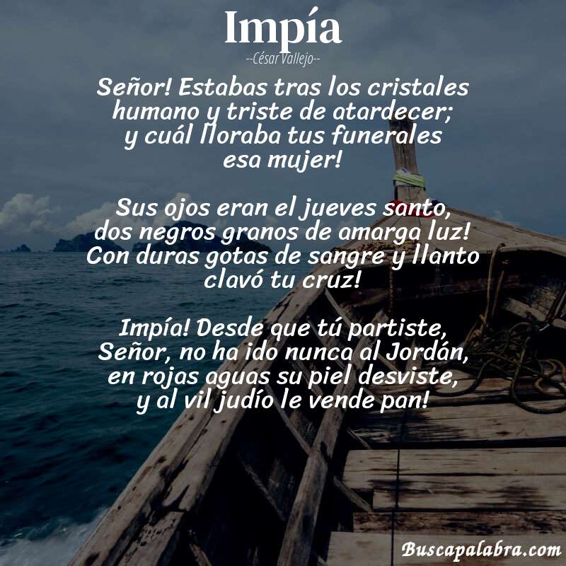 Poema Impía de César Vallejo con fondo de barca