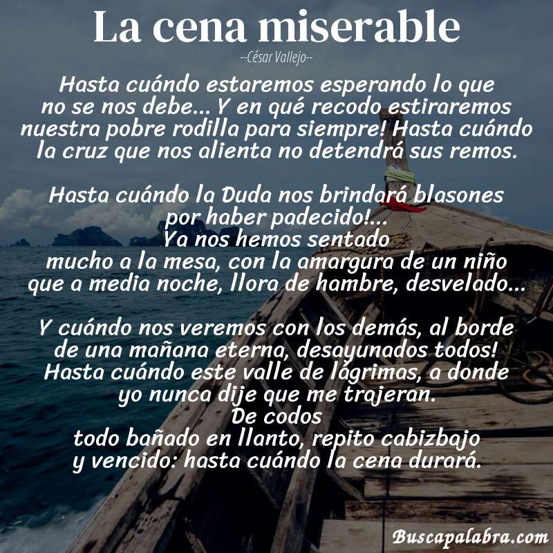 Poema La cena miserable de César Vallejo con fondo de barca