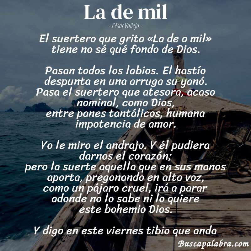 Poema La de mil de César Vallejo con fondo de barca