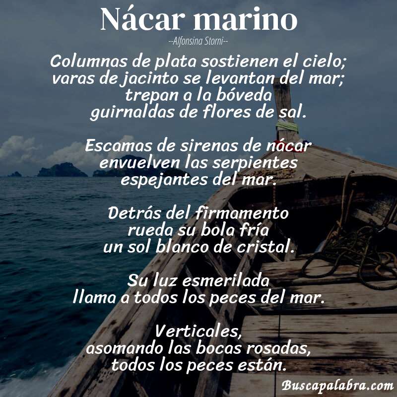 Poema Nácar marino de Alfonsina Storni con fondo de barca