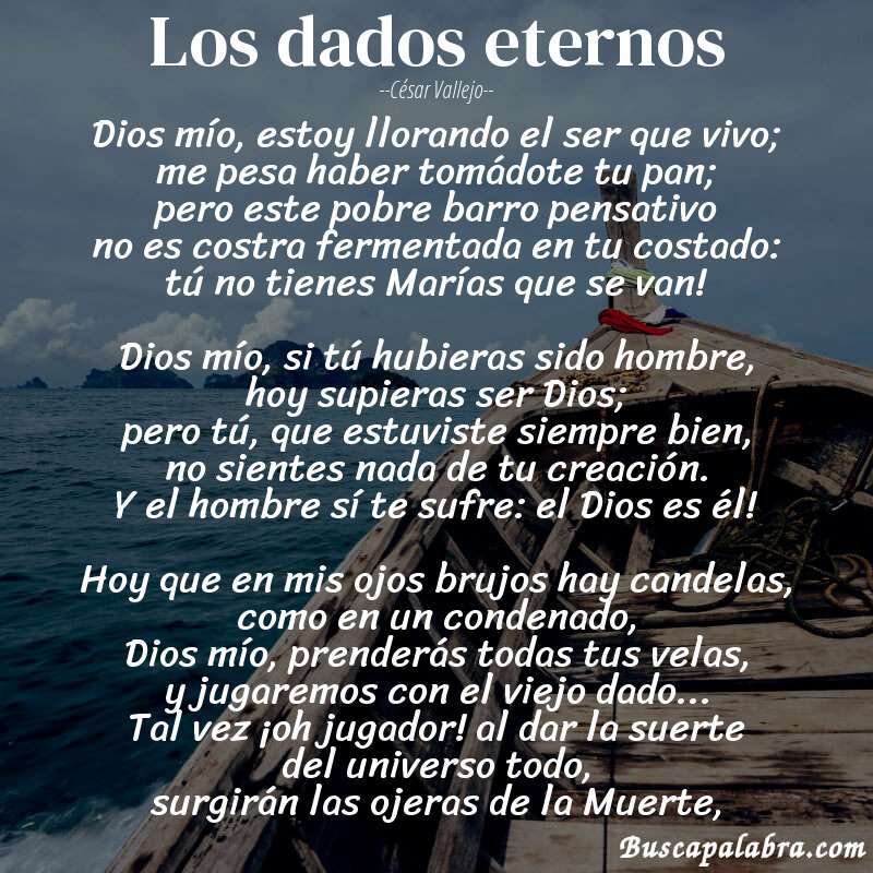 Poema Los dados eternos de César Vallejo con fondo de barca