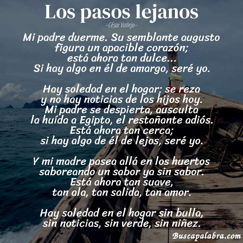 Poema Los pasos lejanos de César Vallejo con fondo de barca