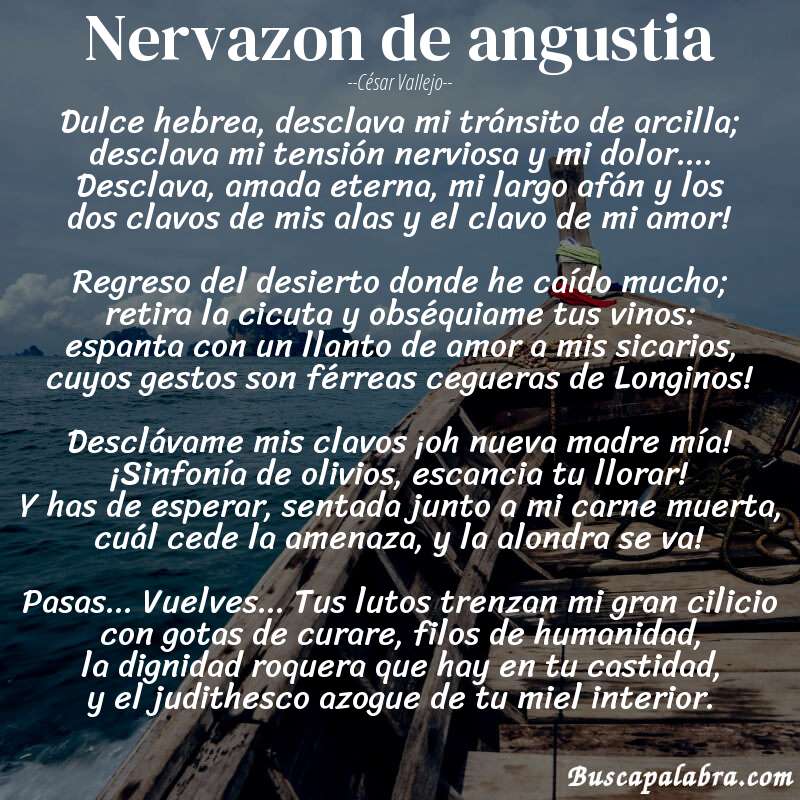 Poema Nervazon de angustia de César Vallejo con fondo de barca