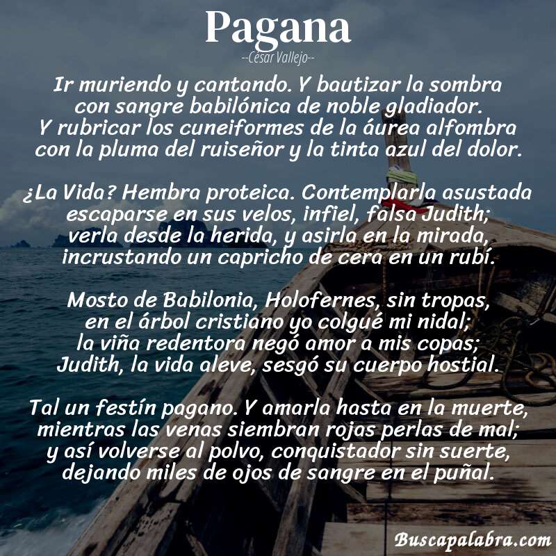 Poema Pagana de César Vallejo con fondo de barca