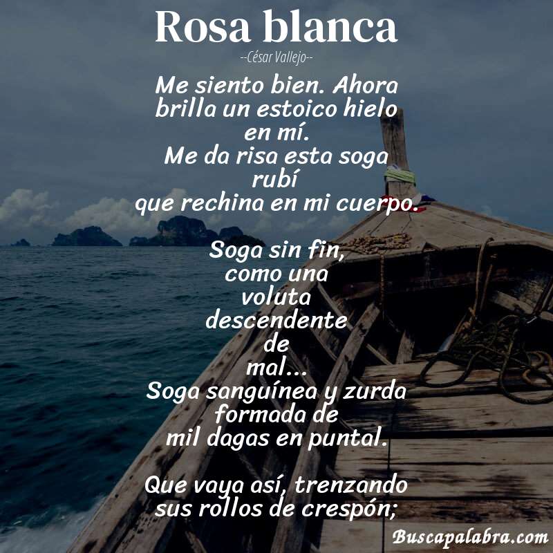 Poema Rosa blanca de César Vallejo con fondo de barca